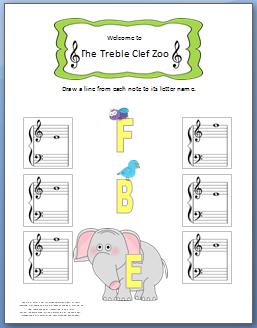 Treble Clef Zoo Worksheet