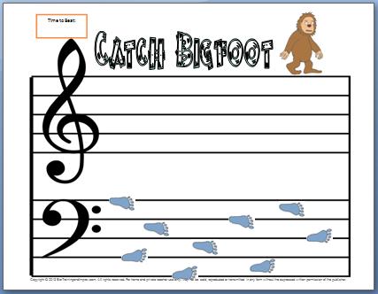 Bass Clef Notes Worksheet: Catch Bigfoot