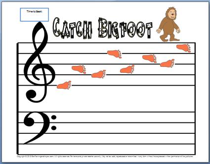 Treble Clef Notes Worksheet: Catch Bigfoot