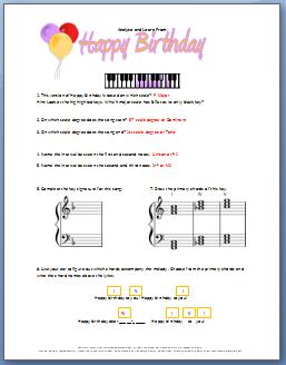 Piano Worksheet: Happy Birthday Answer Key