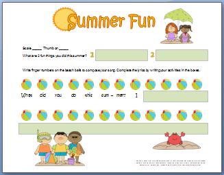 Piano Composition Worksheet: Summer Fun