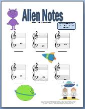 Alien themed bass clef worksheet