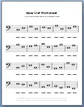 Free printable bass clef worksheet in black and white