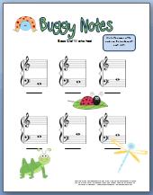 free printable bug themed worksheet for bass clef notes