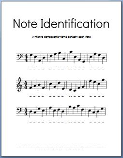 Black and white note identification worksheet