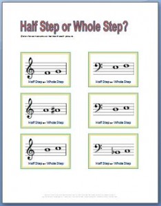 Music Theory Worksheets to practice half steps and whole steps