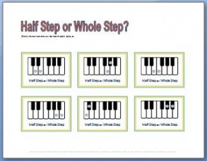 Music Theory Worksheet for teaching half steps and whole steps