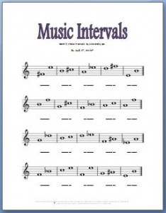 Music theory worksheets for music interval identification