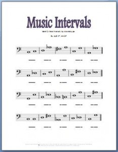 Music theory worksheets for practicing bass clef intervals