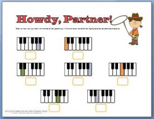 Piano worksheet for learning the names of the piano keys