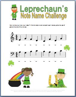 Note Name Worksheet for St Patricks Day