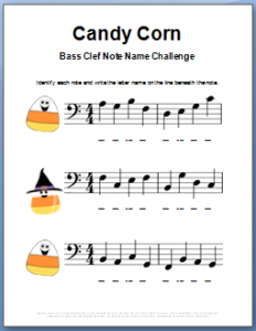 Halloween  Music Worksheet for Bass Clef Note Names