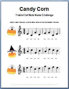 Halloween  Music Worksheet for Treble Clef Note Names