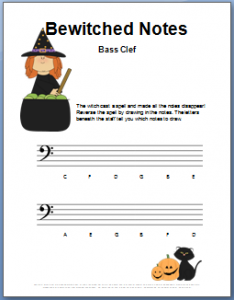 Halloween  Music Worksheet_Bewitched Bass Clef Notes