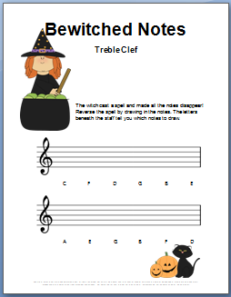 Halloween Music Worksheet_Bewitched Treble Clef Notes | My Fun Piano Studio