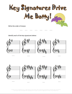 Key Signatures Batty Music Worksheet fo Halloween