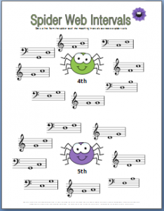 spider web music intervals worksheet for Halloween