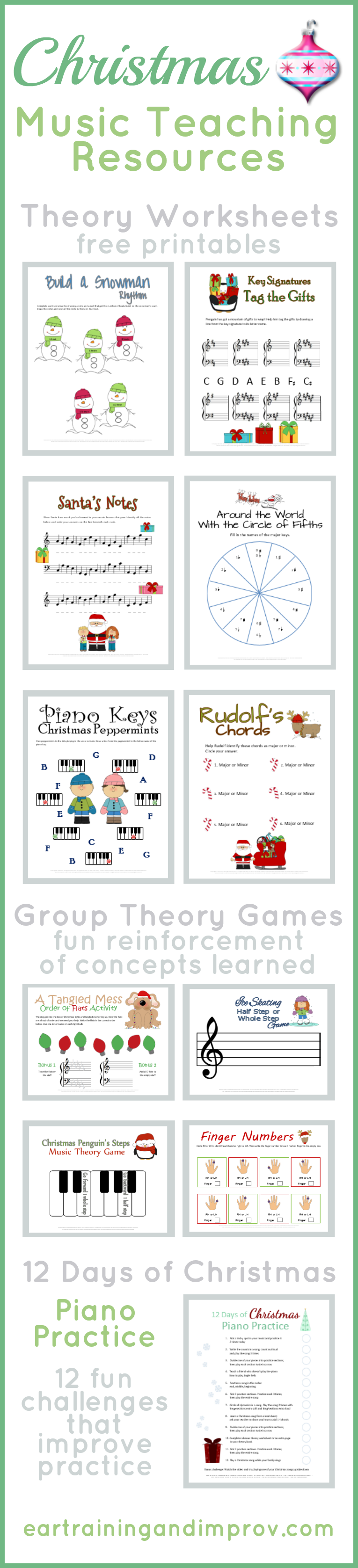 Christmas-Music-Worksheets-Teaching-Resources-Group-Games-12-Days-of-Christmas-Piano-Practice with free printables