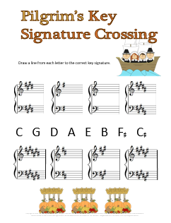 Thanksgiving Music Worksheet for Piano Pilgrims Key Signature Crossing