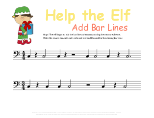 Help the Elf Bar Lines Christmas Music Worksheet