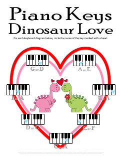 Valentines Day Music Worksheet__Free Printable Dinosaur Piano Keys Activity