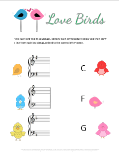 Valentines Key Signature Worksheet Love Birds