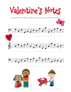 Valentines Music Note Name Worksheet