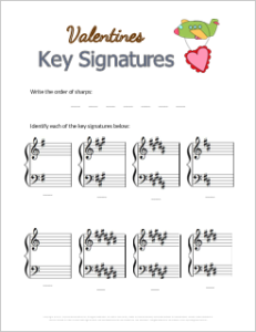 Valentines Free Music Theory Printable: Sharp Key Signatures
